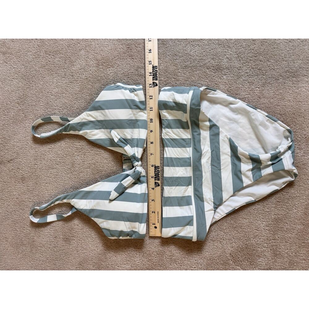 green and white stripe bikini medium